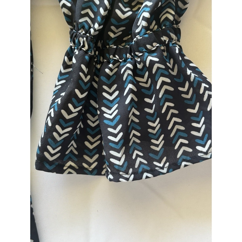 Avenue Long Tunic Short Dress 22/24 Balloon Long Sleeve Teal Black Chevron Print - Picture 3 of 9